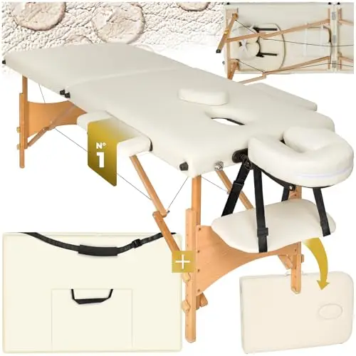 TecTake® Lettino Massaggi Portatile 2 Zone, Pieghevole, Poggiatesta Rimovibile, Rivestimento Idrorepellente, Bracciolo