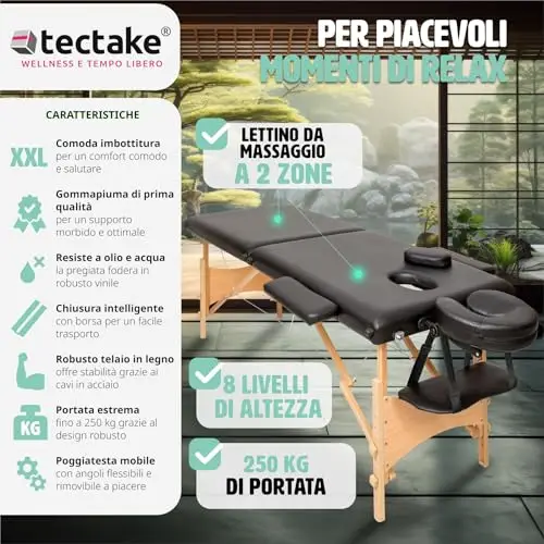 TecTake® Lettino Massaggi Portatile 2 Zone, Pieghevole, Poggiatesta Rimovibile, Rivestimento Idrorepellente, Bracciolo miniatura 2