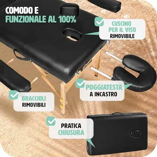 TecTake® Lettino Massaggi Portatile 2 Zone, Pieghevole, Poggiatesta Rimovibile, Rivestimento Idrorepellente, Bracciolo miniatura 3