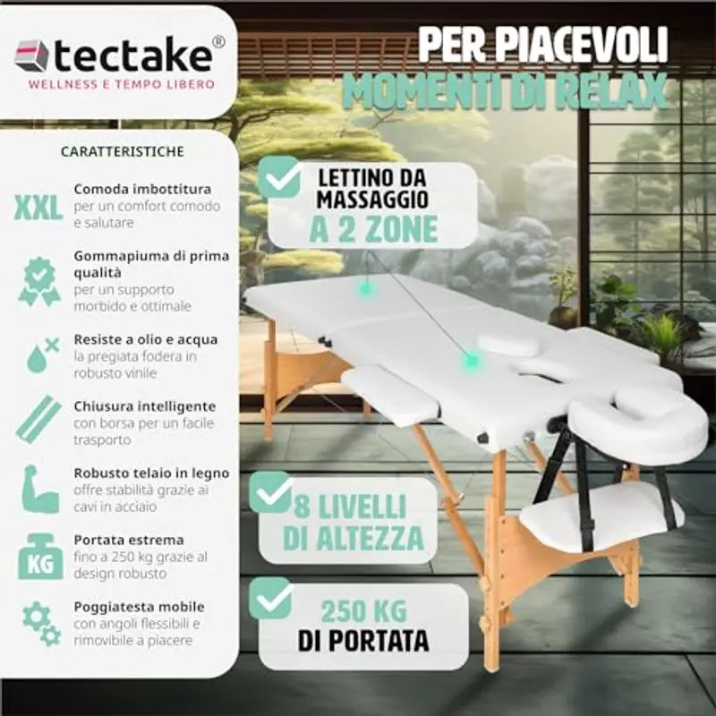 TecTake® Lettino Massaggi Portatile 2 Zone, Pieghevole, Poggiatesta Rimovibile, Rivestimento Idrorepellente, Bracciolo miniatura 2