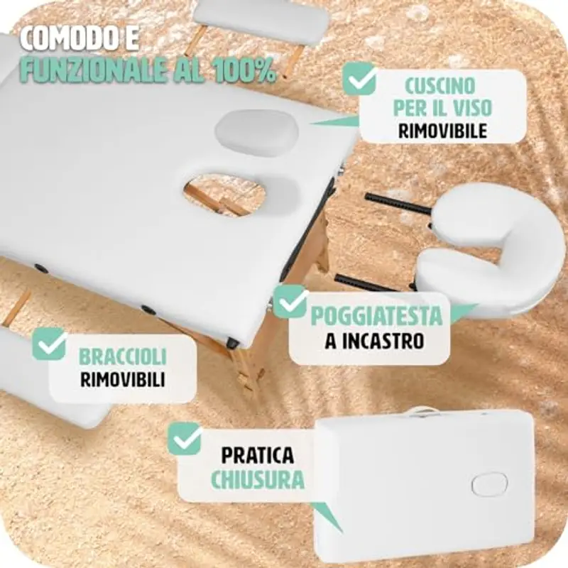 TecTake® Lettino Massaggi Portatile 2 Zone, Pieghevole, Poggiatesta Rimovibile, Rivestimento Idrorepellente, Bracciolo miniatura 3