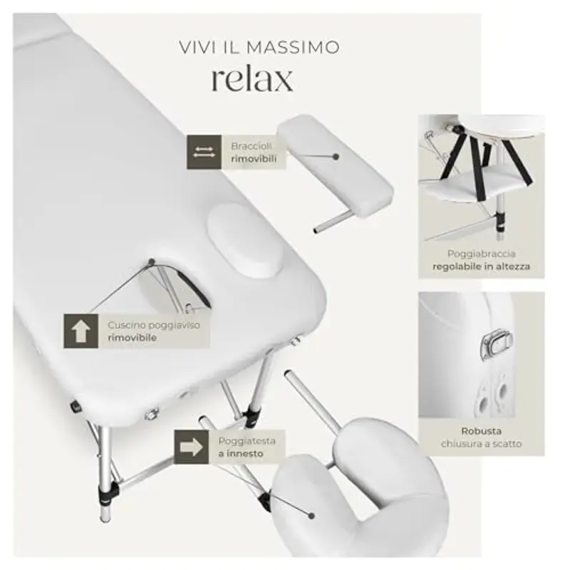 TecTake® Lettino Massaggio 2 Zone, Portatile, Regolabile, Imbottitura Comfort, Poggiatesta Multifunzione, con Borsa per Trasporto Inclusa, Capacità 230 kg - Bianco miniatura 3