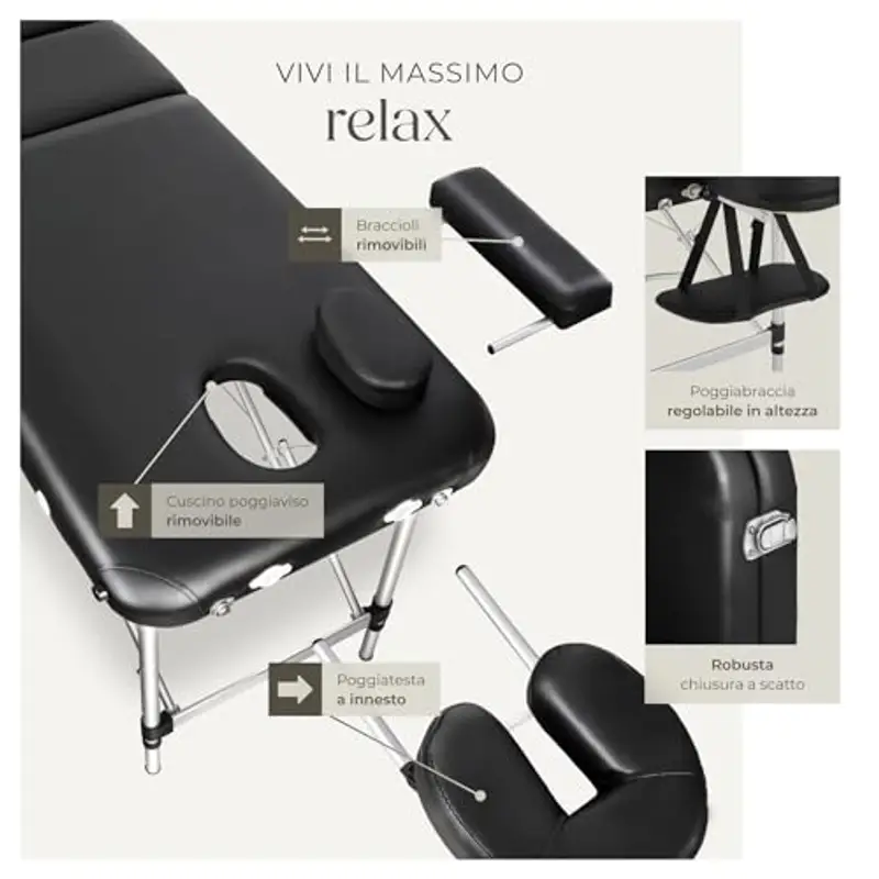 TecTake® Lettino Massaggio 2 Zone, Portatile, Regolabile, Imbottitura Comfort, Poggiatesta Multifunzione, con Borsa per Trasporto Inclusa, Capacità 230 kg - Nero miniatura 3