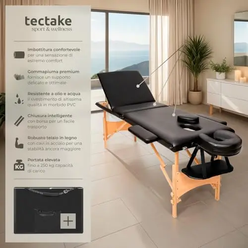 TecTake® Lettino Massaggio 3 zone, Pieghevole, Portatile, Rivestimento Vinile Idrorepellente, Lettino con Poggiatesta miniatura 2