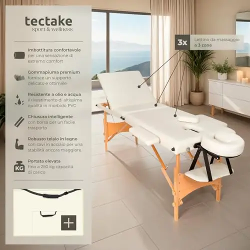 TecTake® Lettino Massaggio 3 zone, Pieghevole, Portatile, Rivestimento Vinile Idrorepellente, Lettino con Poggiatesta miniatura 2