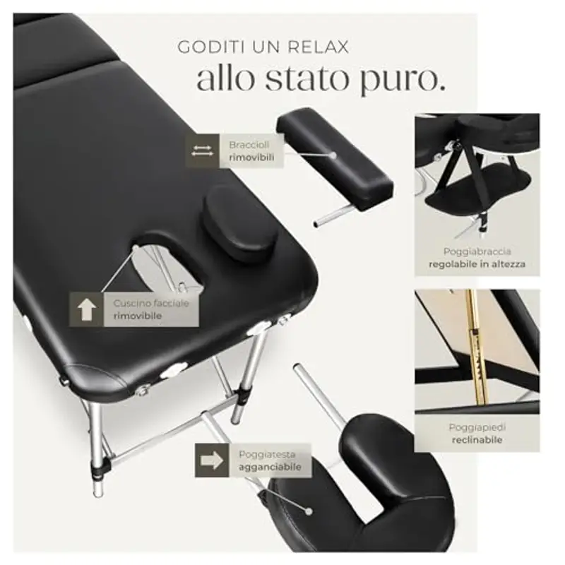 TecTake® Lettino Massaggio Portatile, Letto Pieghevole Massaggi a 3 Zone, Lettino Massaggio Professionale, Lettino da Massaggio con Borsa Trasporto Inclusa – Larghezza senza braccioli: 61 cm, Nero miniatura 3