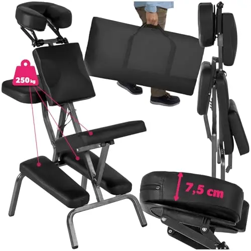 TecTake® Sedia da Massaggi Portatile, Poltrona Fisioterapia con Telaio in Metallo Stabile, Imbottitura Spessa,