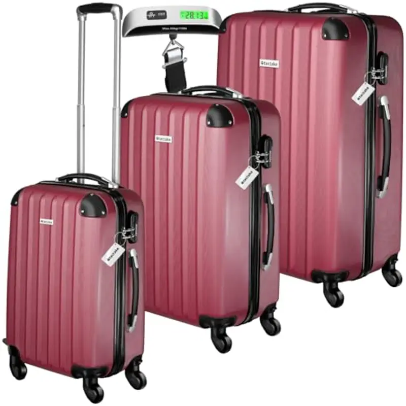 TecTake® Set 3 Valigie, Rotelle Girevoli, Trolley Rigidi in ABS, Maniglie Telescopiche, Lucchetti a Combinazione, Set