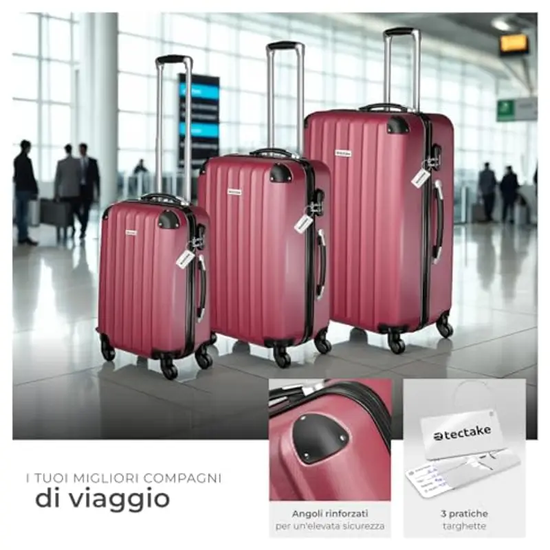 TecTake® Set 3 Valigie, Rotelle Girevoli, Trolley Rigidi in ABS, Maniglie Telescopiche, Lucchetti a Combinazione, Set miniatura 2