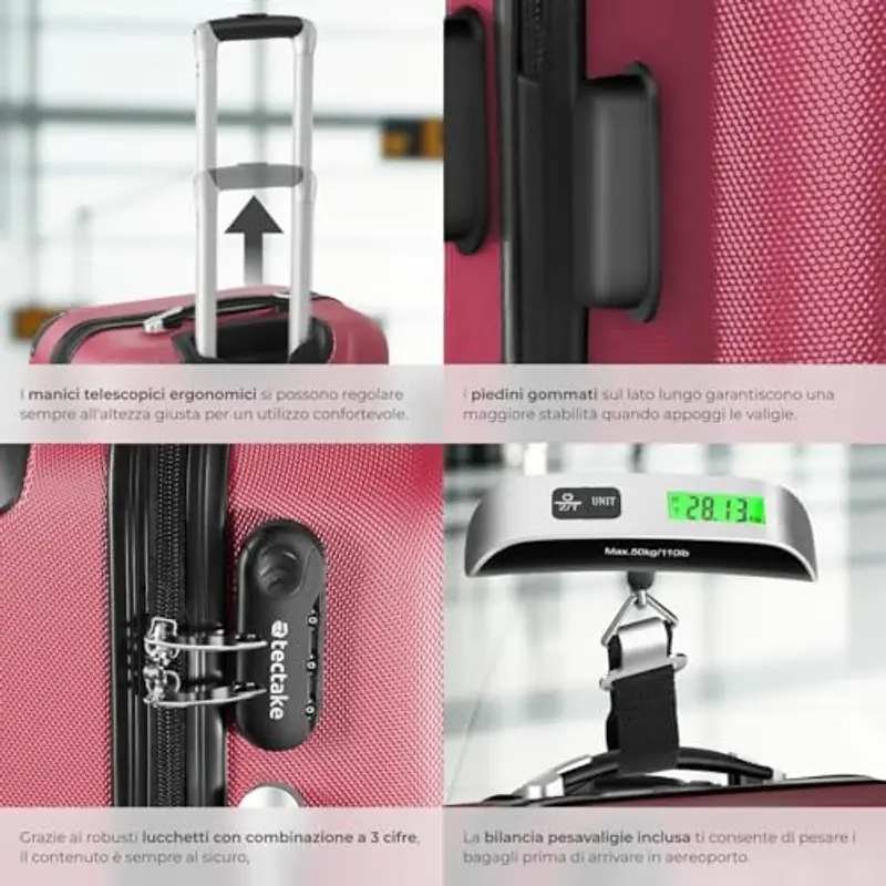 TecTake® Set 3 Valigie, Rotelle Girevoli, Trolley Rigidi in ABS, Maniglie Telescopiche, Lucchetti a Combinazione, Set miniatura 3