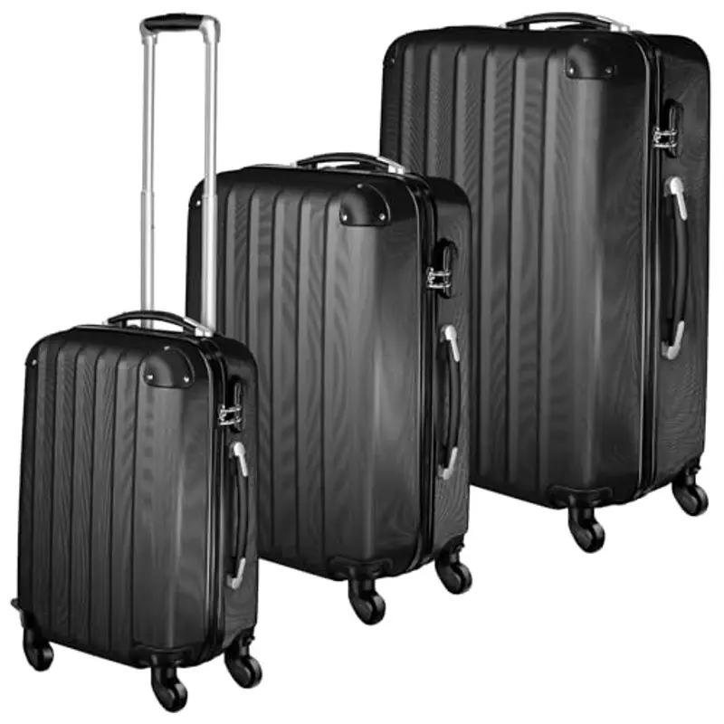 TecTake® Set Valigie Trolley Rigide, 3 Pezzi, Grande, Medio, Bagaglio a Mano, Ruote Girevoli a 360°, Struttura ABS