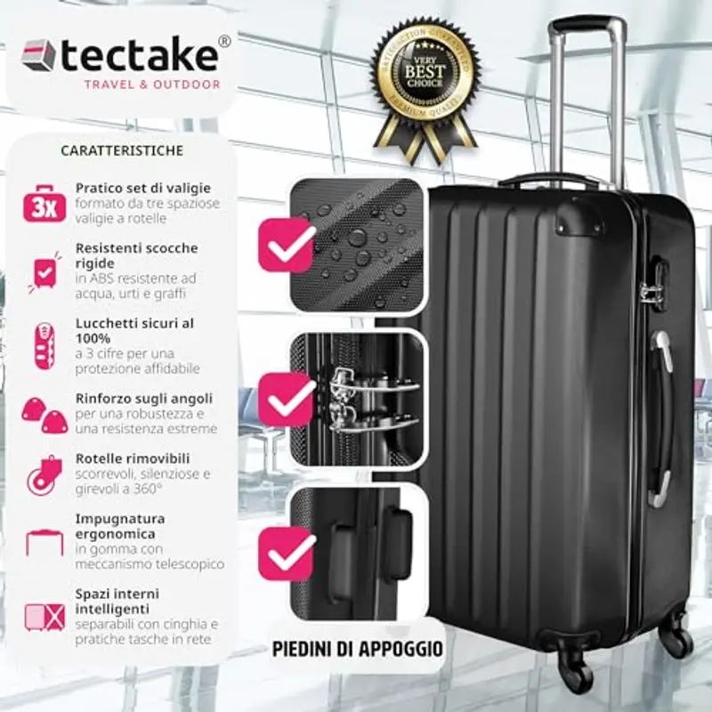 TecTake® Set Valigie Trolley Rigide, 3 Pezzi, Grande, Medio, Bagaglio a Mano, Ruote Girevoli a 360°, Struttura ABS miniatura 2