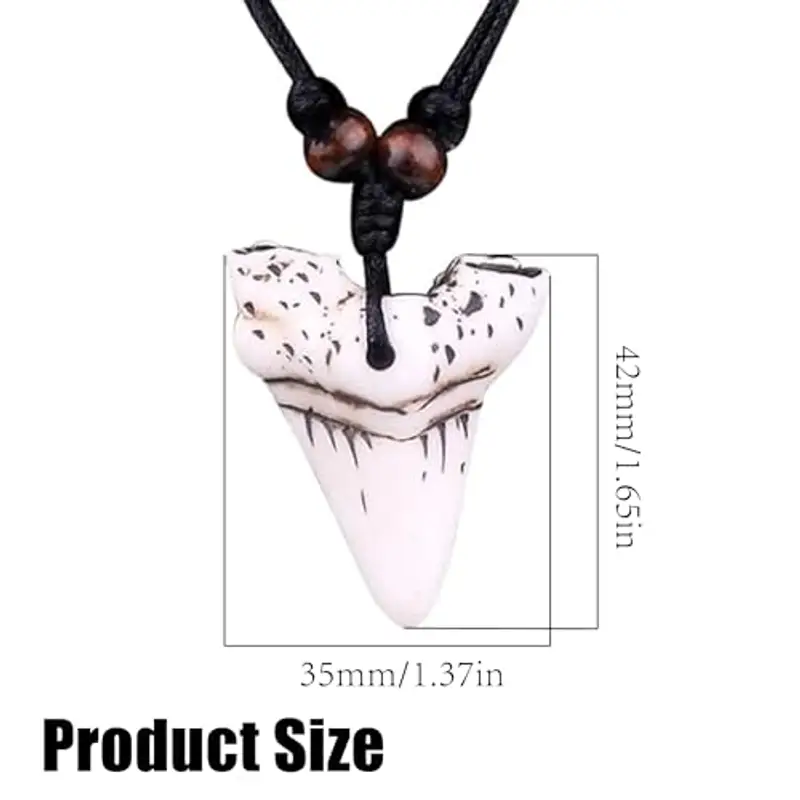 Teegxddy Collana Denti di Squalo - 2 Pezzi Collana Uomo e Donna Lunga - Ciondolo Bianco e Marrone miniatura 2