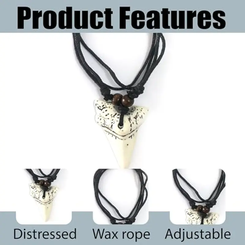 Teegxddy Collana Denti di Squalo - 2 Pezzi Collana Uomo e Donna Lunga - Ciondolo Bianco e Marrone miniatura 3