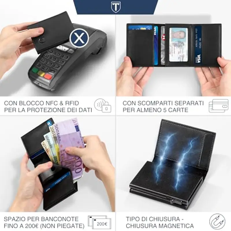 TEEHON Portamonete Uomo Nero 788950 miniatura 2