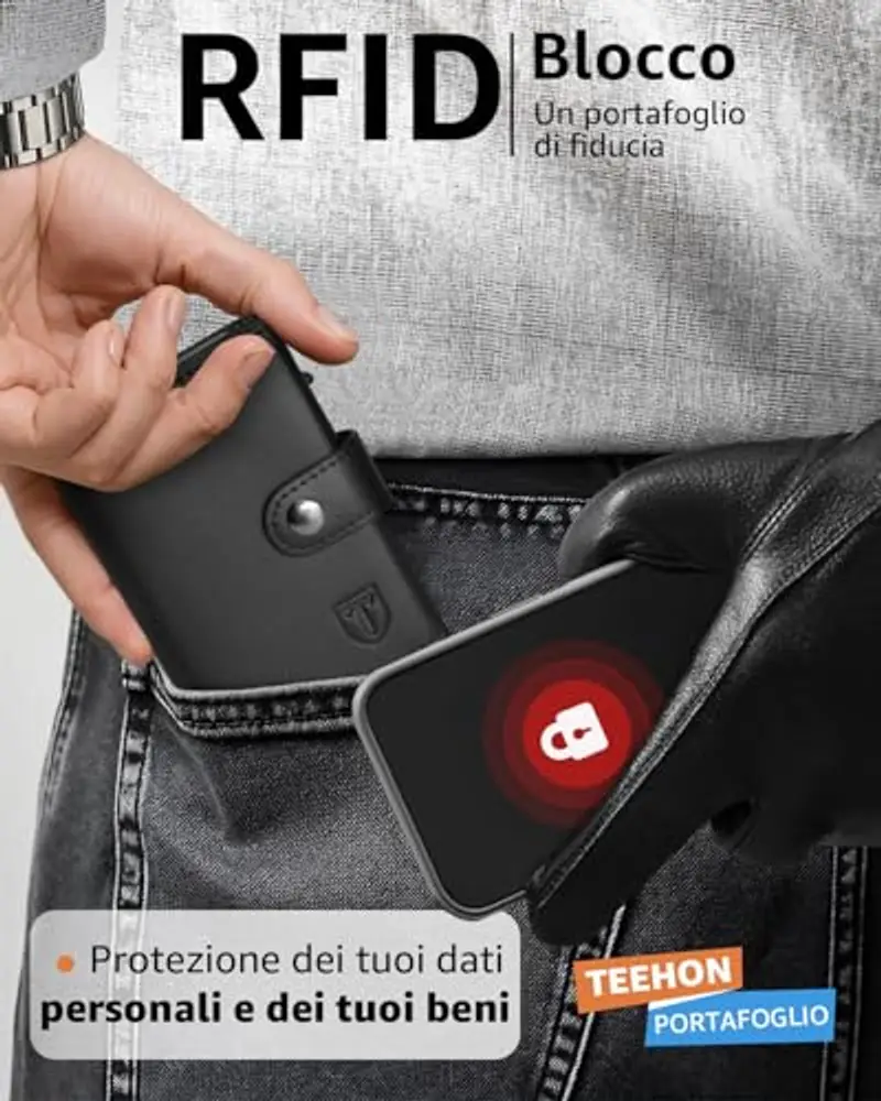 TEEHON Porta carte di credito Uomo Nero 937945 miniatura 3