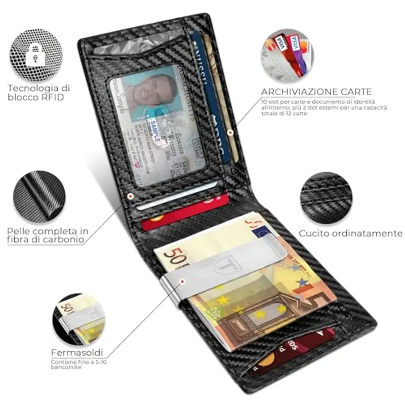 TEEHON Porta carte di credito Uomo Nero 797198 miniatura 2