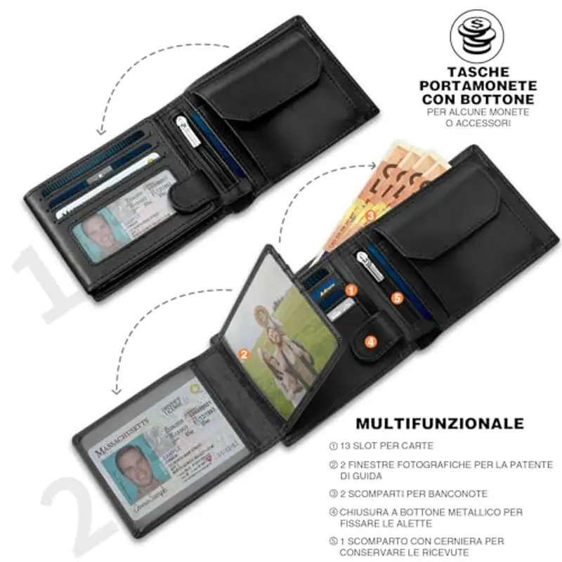 TEEHON Porta carte di credito Uomo Nero 802027 miniatura 2