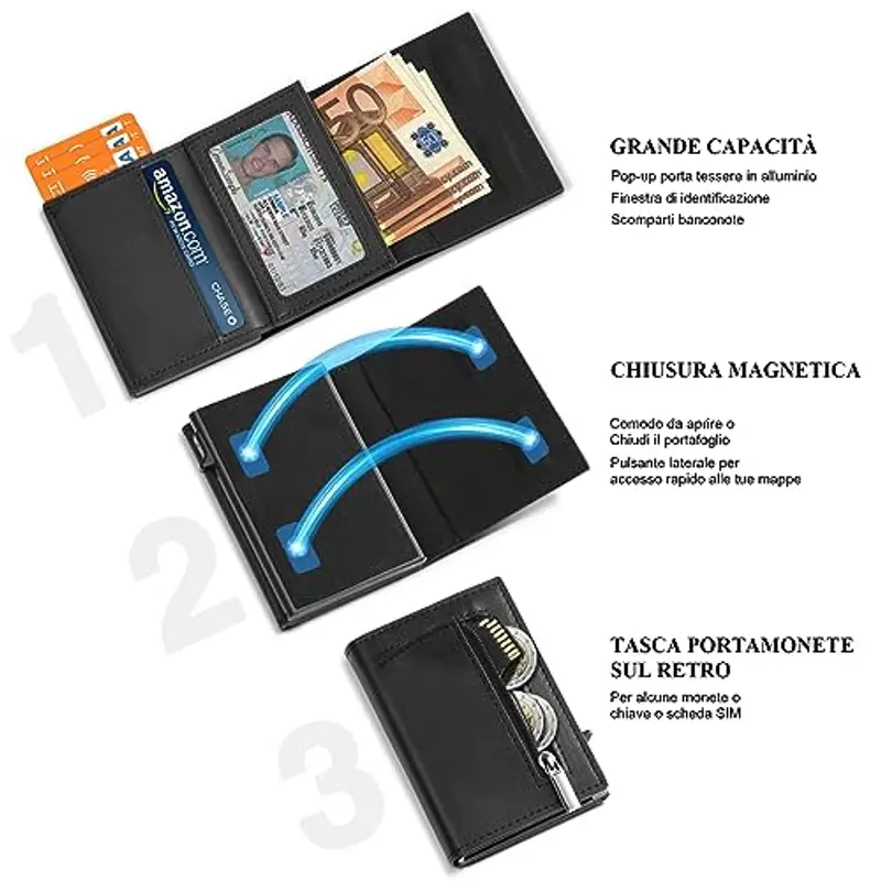 TEEHON Porta carte di credito Uomo Nero 788956 miniatura 2