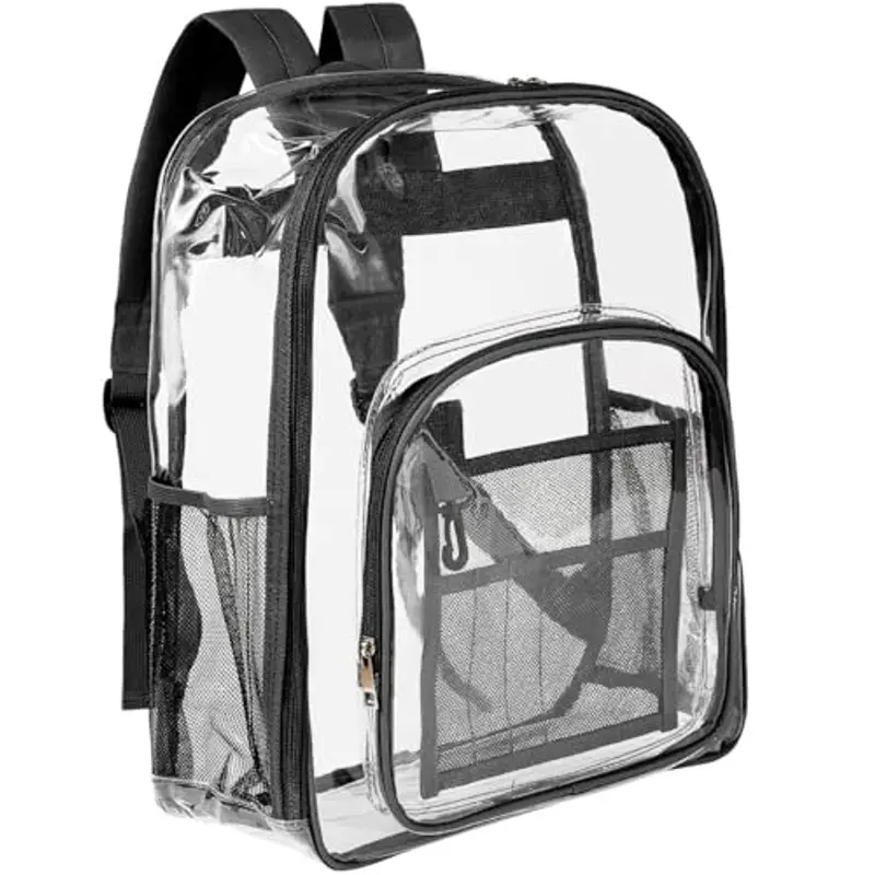 Teklemon Zaino Trasparente, Grande PVC Plastica Zaino Scolastico Borsa Zainetto Trasparente Impermeabile Unisex Casual Bag Zainetto per Lavoro Palestra Concerti Escursionismo Festival Viaggio (Nero)