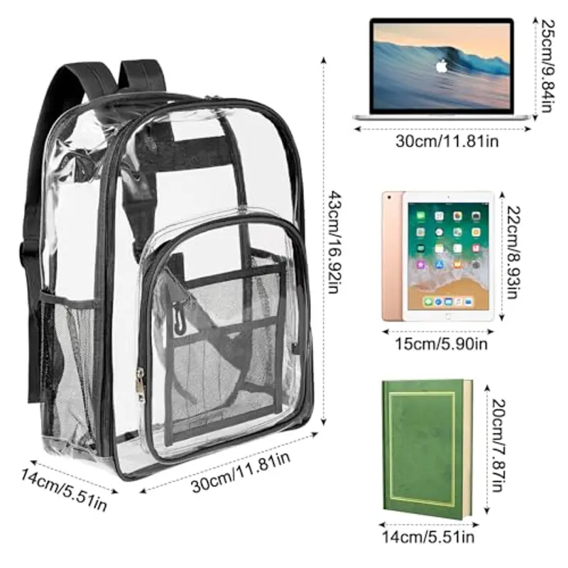 Teklemon Zaino Trasparente, Grande PVC Plastica Zaino Scolastico Borsa Zainetto Trasparente Impermeabile Unisex Casual Bag Zainetto per Lavoro Palestra Concerti Escursionismo Festival Viaggio (Nero) miniatura 2