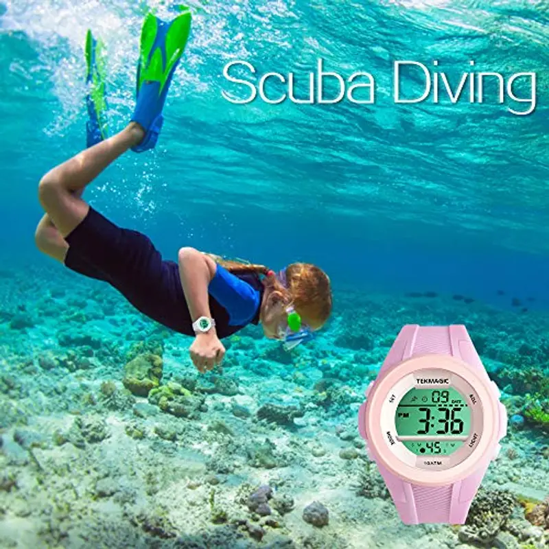 TEKMAGIC Ragazze Orologio da polso per Nuoto, Immersioni in Subacquea 100m Sott'acqua con Funzioni Cronometro, Cronografo, Sveglia, Doppio Fuso Orario, Formato 12/24 Ore miniatura 2