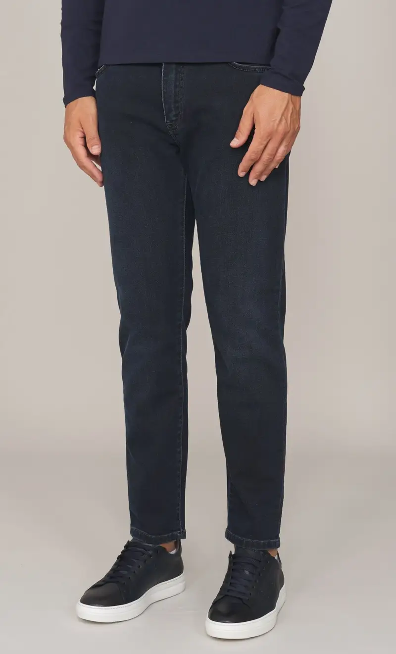 Jeans teleria zed mark zip blu scuro lavato, colore blu