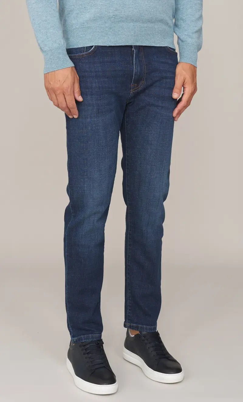 Jeans teleria zed platino mark zip blu navy lavato, colore blu