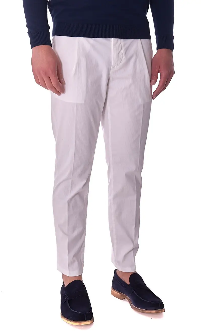 Pantalone rigato teleria zed helmut con pinces, colore bianco
