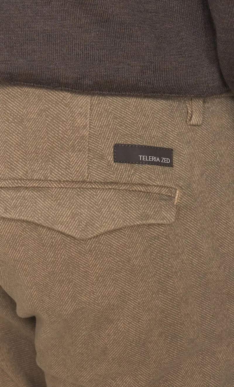 Pantalone spigato teleria zed edward con risvolto, colore tortora miniatura 2