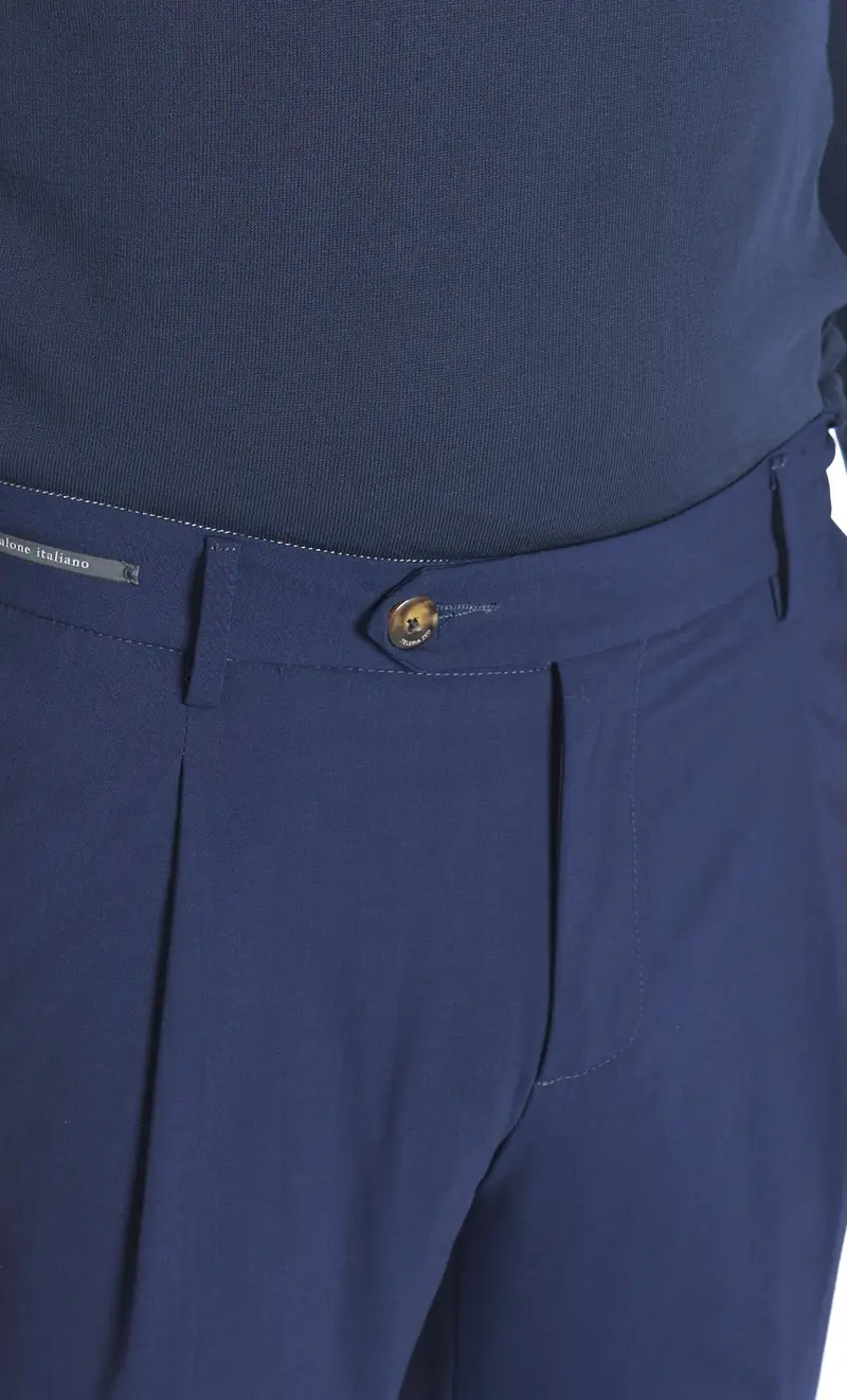 Pantalone teleria zed in fresco lana helmut con pinces, colore blu miniatura 2