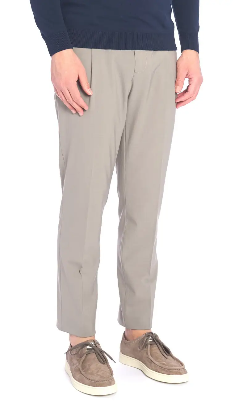 Pantalone teleria zed in fresco lana helmut con pinces, colore tortora