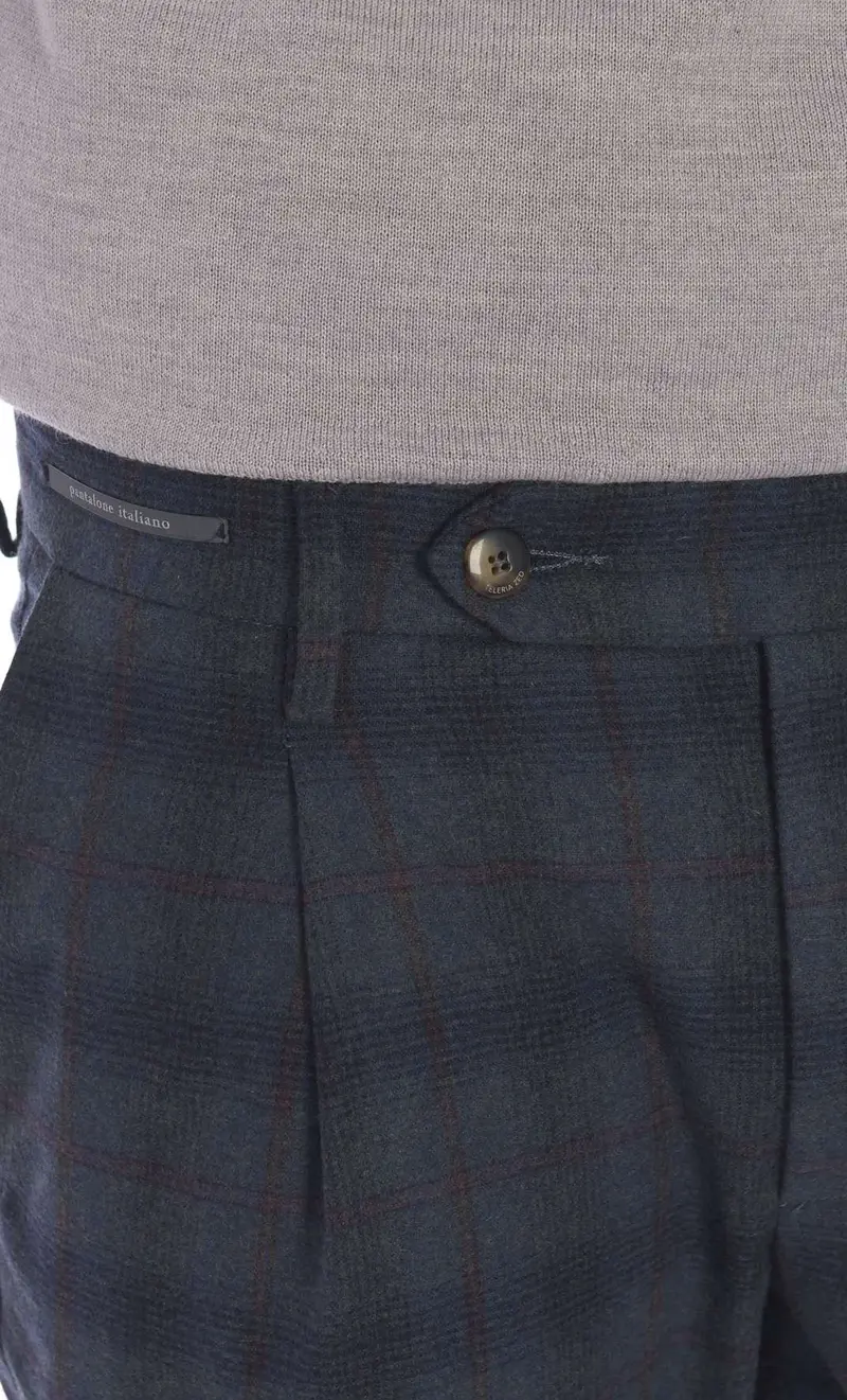 Pantalone teleria zed in lana a quadri helmut con pinces, colore blu miniatura 2