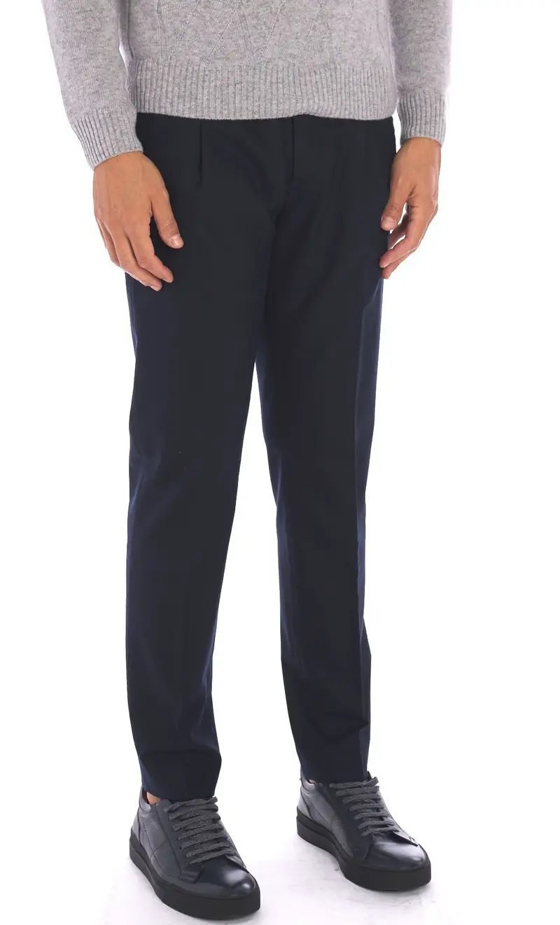 Pantalone teleria zed in lana stretch helmut con pinces, colore blu