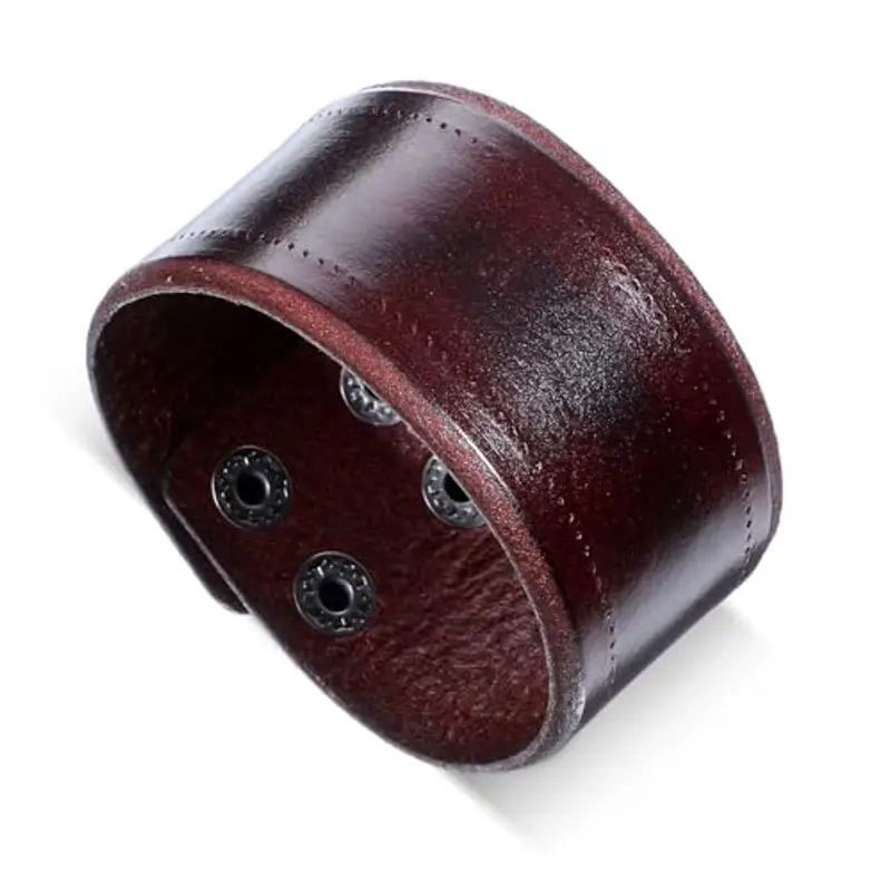 Telooco Bracciale in Pelle Marrone Bracciale Punk Gotico da Uomo Vintage Braccialetto Punk a Scatto in Metallo da Uomo con Polsino con Chiusura di Sicurezza Ottimo Regalo per Ragazzi Papà