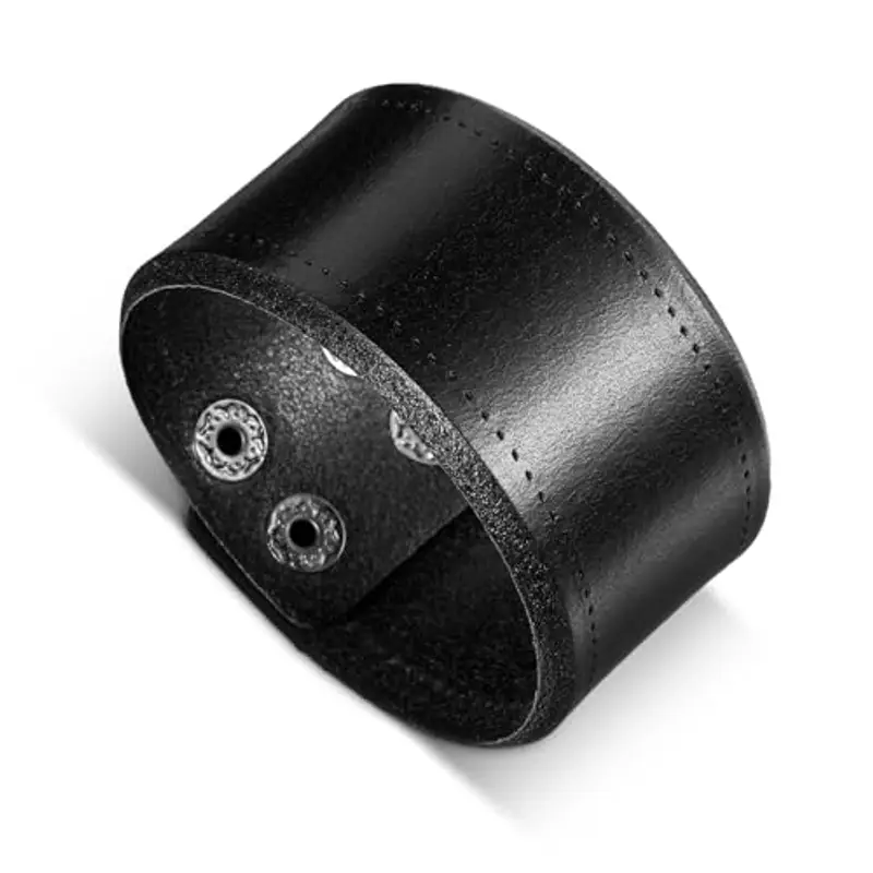 Telooco Bracciale in Pelle Nera Bracciale Punk Gotico da Uomo Vintage Bracciale Punk a Scatto in Metallo da Uomo con Polsino con Chiusura di Sicurezza Ottimo Regalo per Ragazzi Papà
