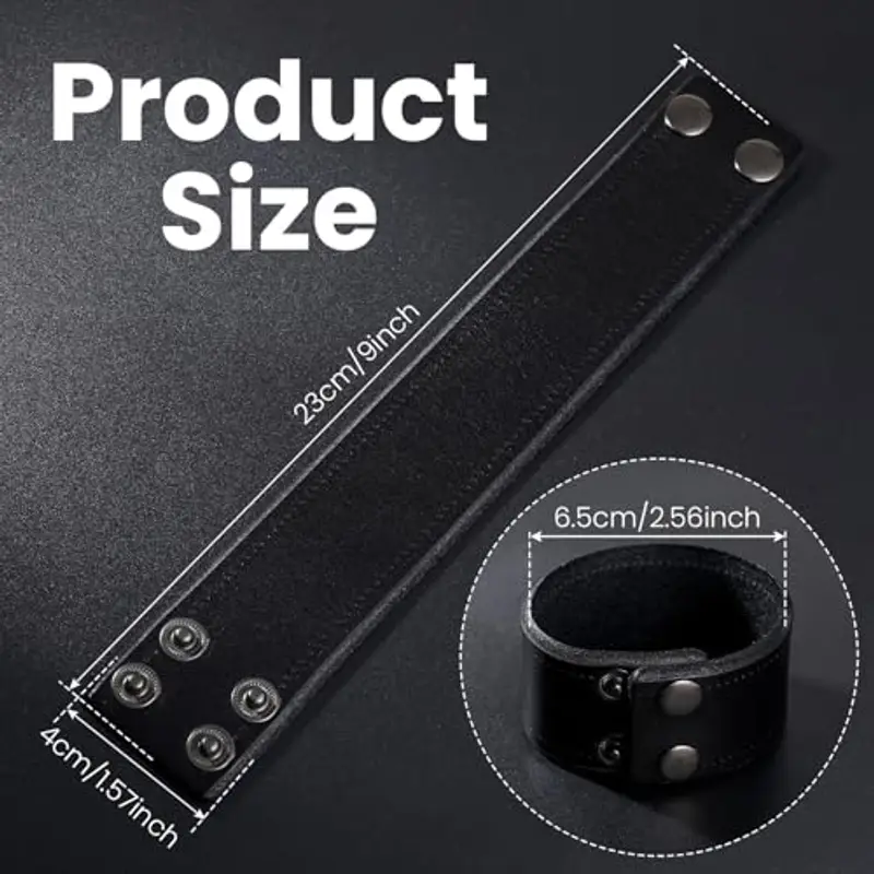 Telooco Bracciale in Pelle Nera Bracciale Punk Gotico da Uomo Vintage Bracciale Punk a Scatto in Metallo da Uomo con Polsino con Chiusura di Sicurezza Ottimo Regalo per Ragazzi Papà miniatura 2