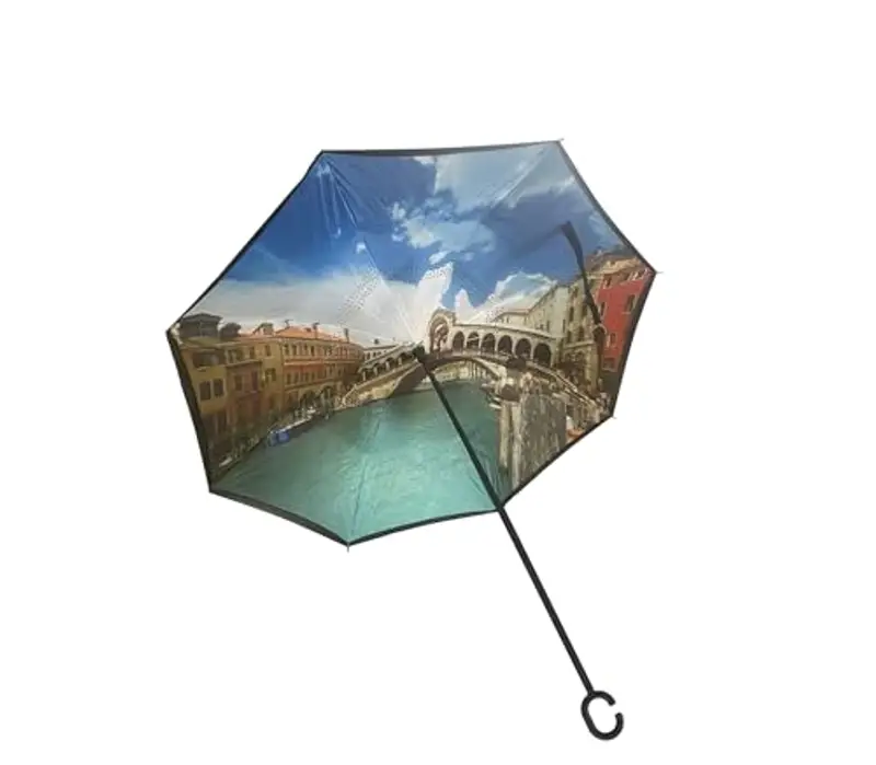 tempo di saldi Ombrello Inverso Reversibile Unica Tinta Auto Apertura Al Contrario Per Pioggia miniatura 2