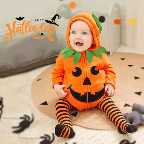 TenhCreek 3 Pezzi Zucca Halloween Costume Neonato, Maniche Lunghe Vestito Halloween Neonata, Costume Halloweens Neonato miniatura 2