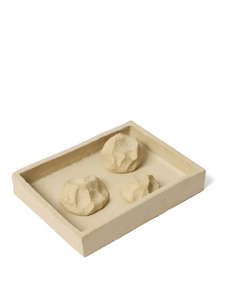 Vassoio In Ceramica Con Pietre Beige