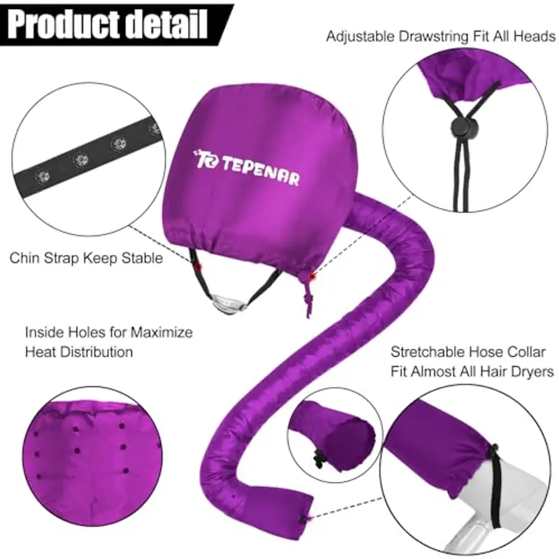 TEPENAR Cappello Asciugacapelli per Asciugacapelli a Mano - Morbido e regolabile, asciugatura rapida, ideale per miniatura 3