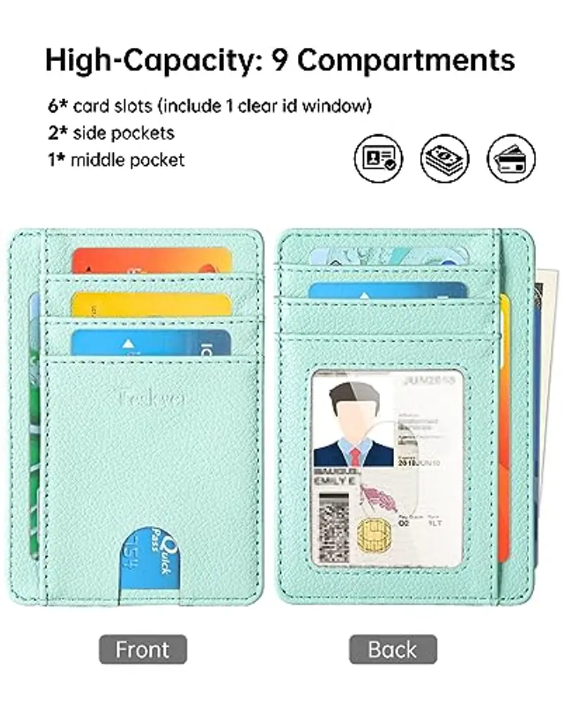 Teskyer Porta Carte Credito Donna, Portafoglio Donna Piccolo Sottile, Protezione RFID, Design Minimalista, Aqua Green miniatura 2