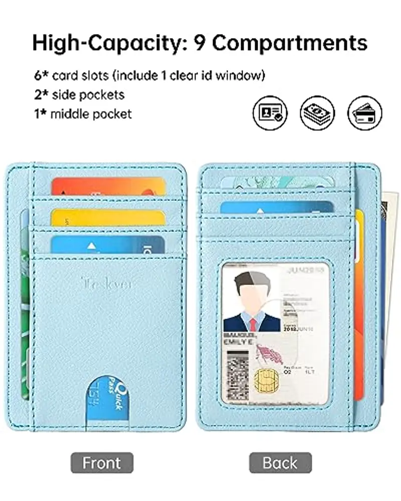 Teskyer Porta Carte Credito Donna, Portafoglio Donna Piccolo Sottile, Protezione RFID, Design Minimalista, Blu Ghiacciaio miniatura 2