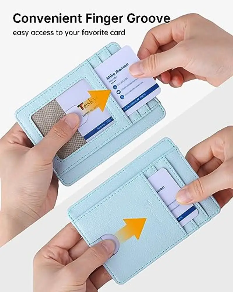 Teskyer Porta Carte Credito Donna, Portafoglio Donna Piccolo Sottile, Protezione RFID, Design Minimalista, Blu Ghiacciaio miniatura 3