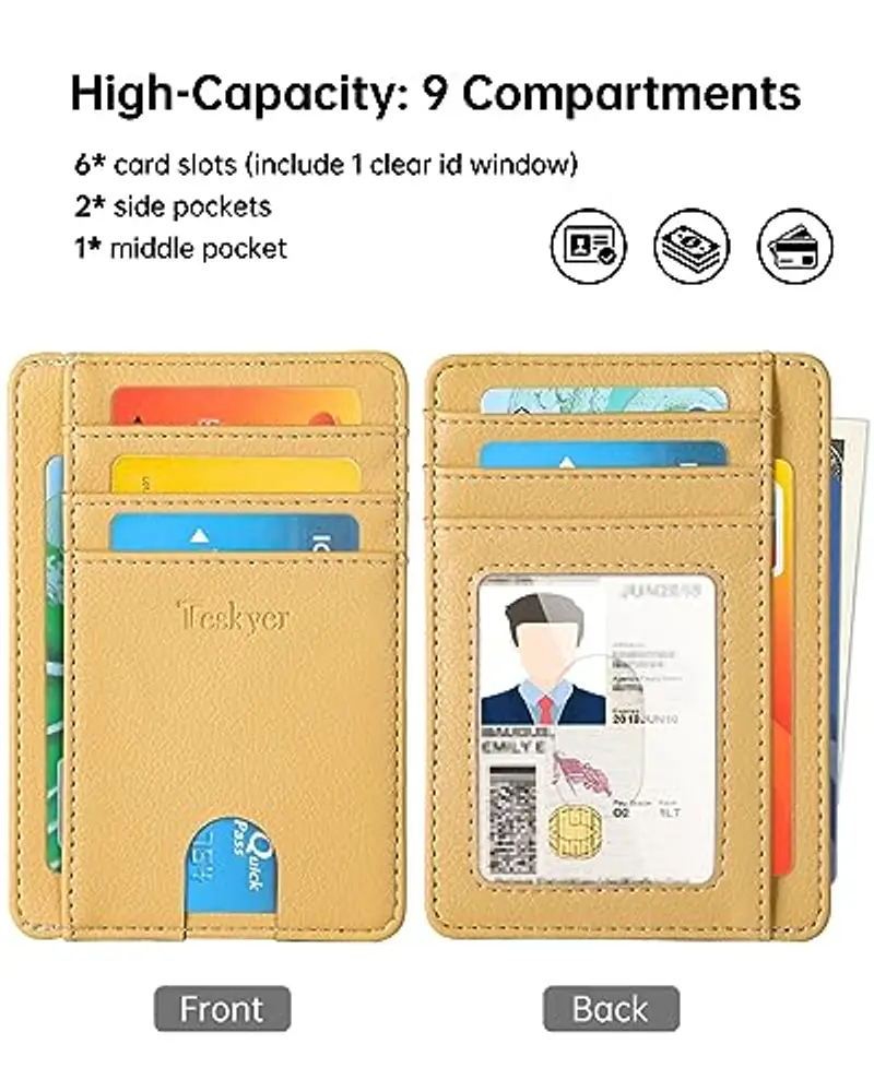 Teskyer Porta Carte Credito Donna, Portafoglio Donna Piccolo Sottile, Protezione RFID, Design Minimalista, Giallo miniatura 2