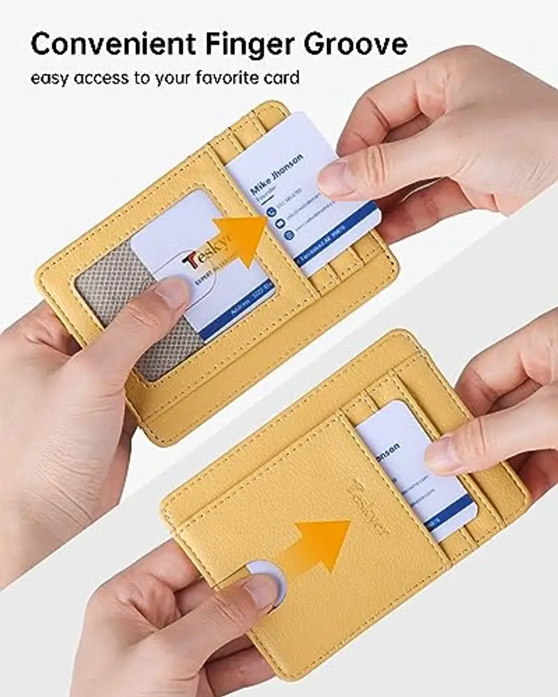 Teskyer Porta Carte Credito Donna, Portafoglio Donna Piccolo Sottile, Protezione RFID, Design Minimalista, Giallo miniatura 3