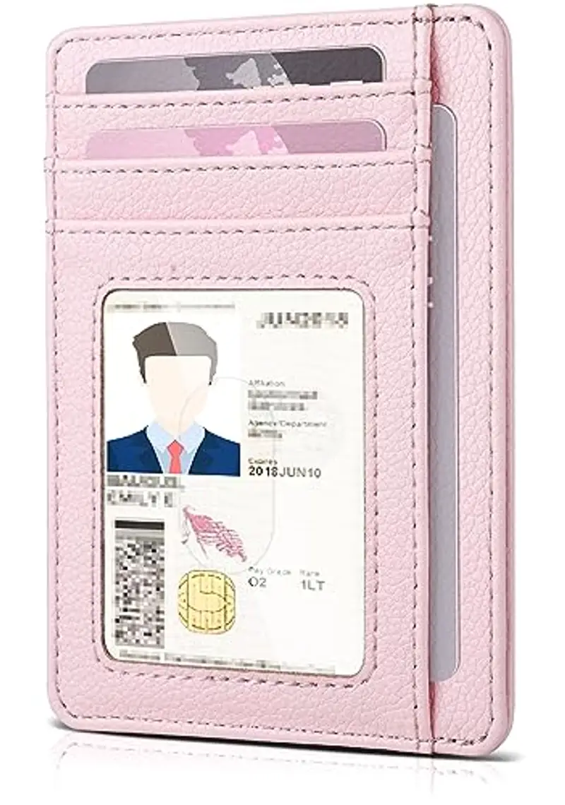 Teskyer Porta Carte Credito Donna, Portafoglio Donna Piccolo Sottile, Protezione RFID, Design Minimalista, Rosa Chiaro