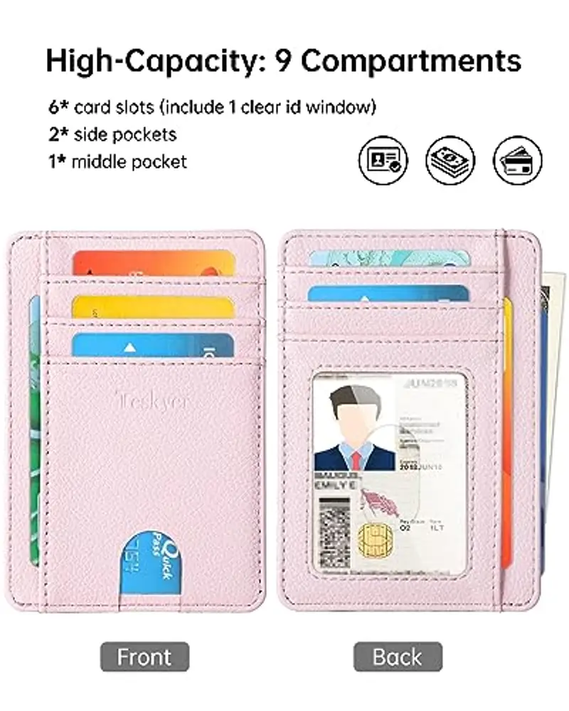 Teskyer Porta Carte Credito Donna, Portafoglio Donna Piccolo Sottile, Protezione RFID, Design Minimalista, Rosa Chiaro miniatura 2