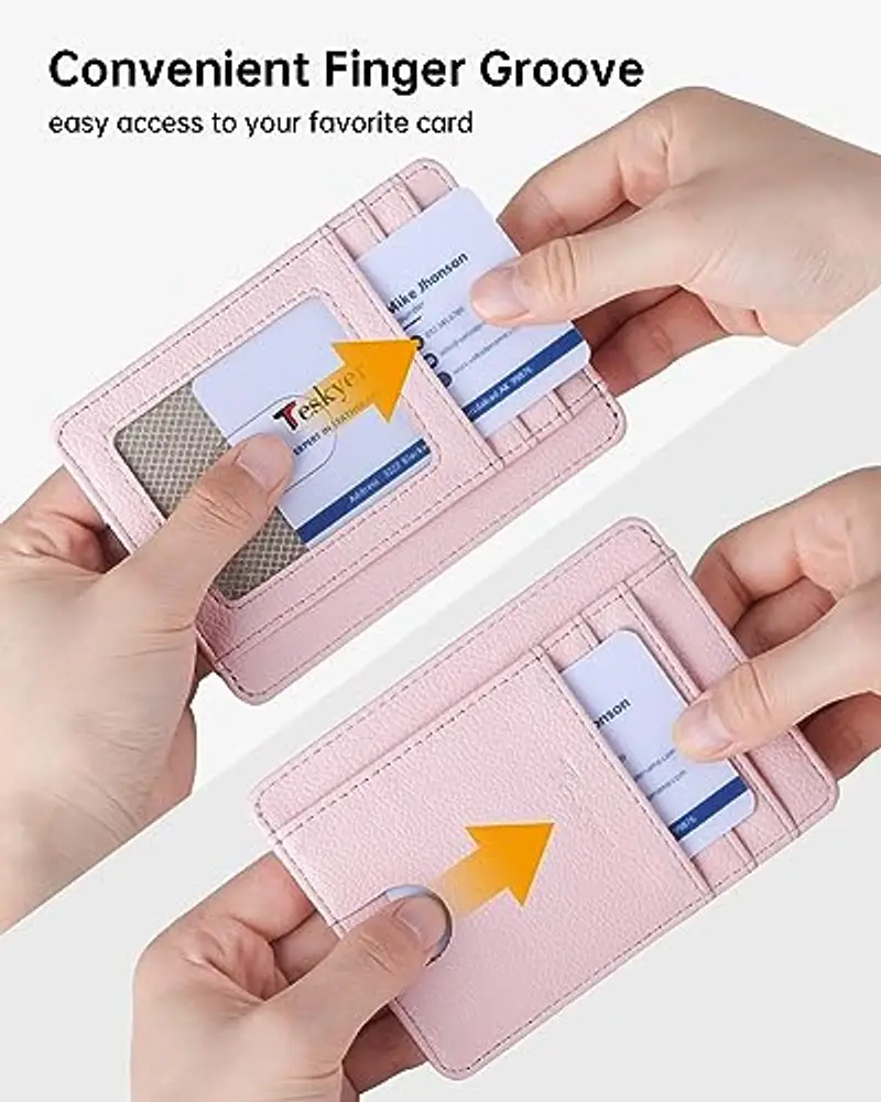 Teskyer Porta Carte Credito Donna, Portafoglio Donna Piccolo Sottile, Protezione RFID, Design Minimalista, Rosa Chiaro miniatura 3