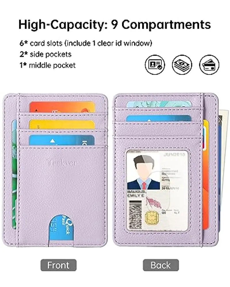 Teskyer Porta Carte Credito Donna, Portafoglio Donna Piccolo Sottile, Protezione RFID, Design Minimalista, Viola Chiaro miniatura 2